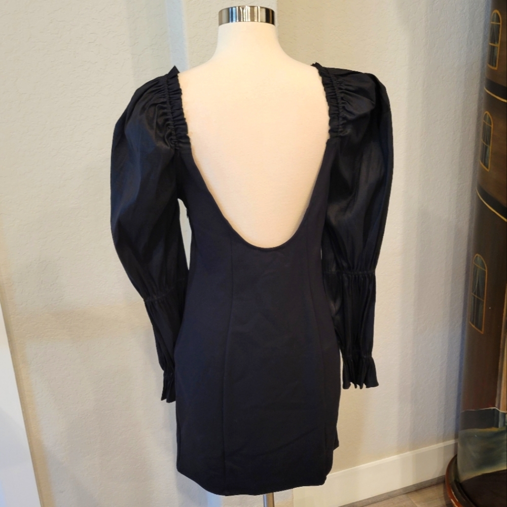 A.N.A BLACK BODYCON MINI DRESS WITH BUBBLE SLEEVES NWT SIZE MEDIUM - Picture 7 of 15